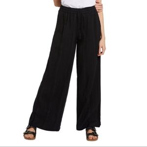 NWOT Volcom Wide Leg Sun Spent Beach Casual Pants Black Pull On Drawstring - 14